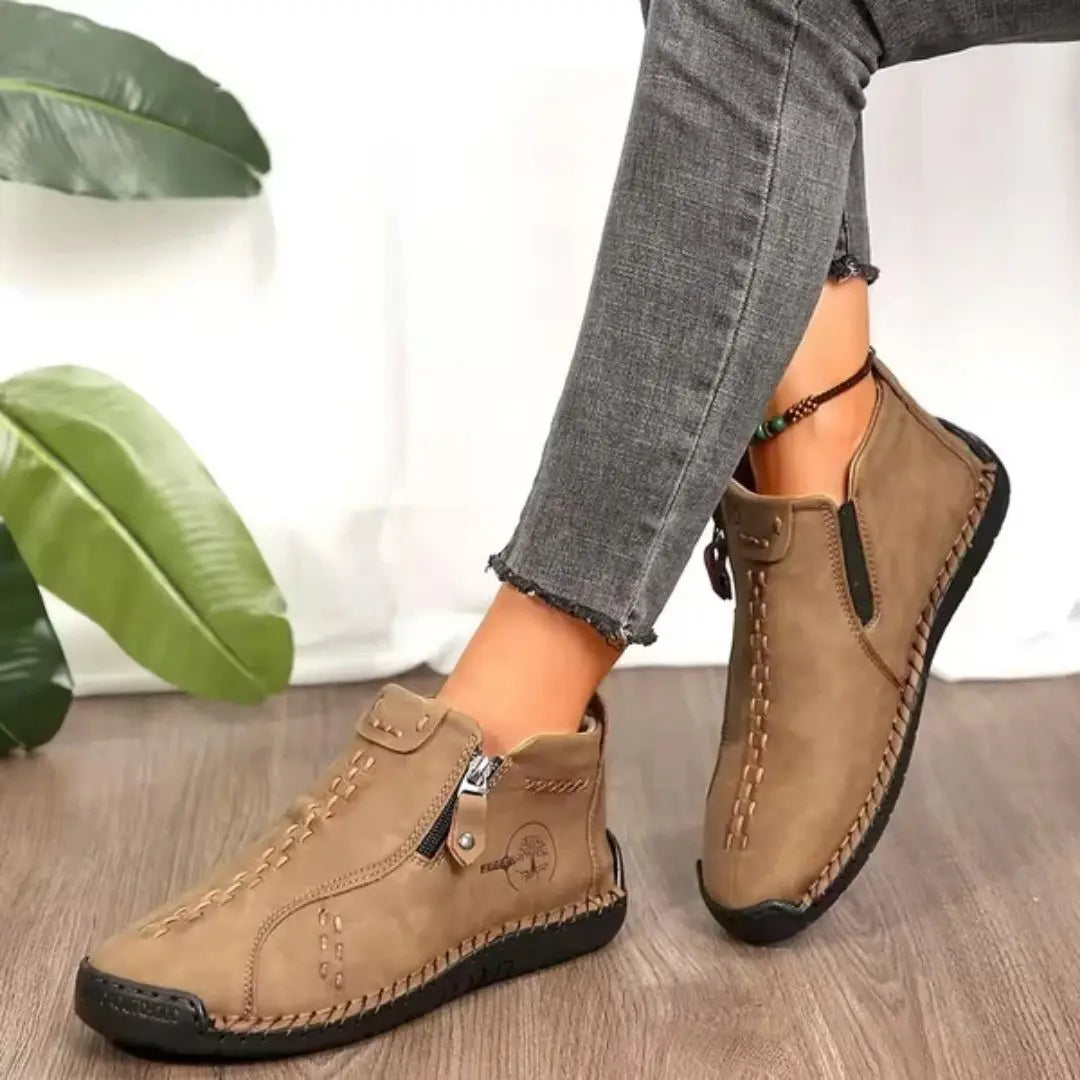 Women's Hand-Stitched Comfort Ankle Boots with Side Zip