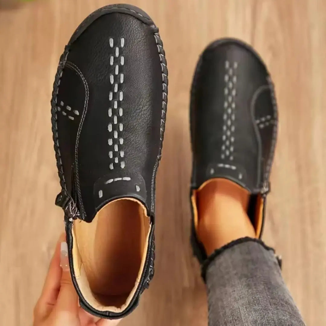 Women's Hand-Stitched Comfort Ankle Boots with Side Zip