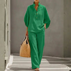 Women's Collared Wide-Leg Two-Piece Set