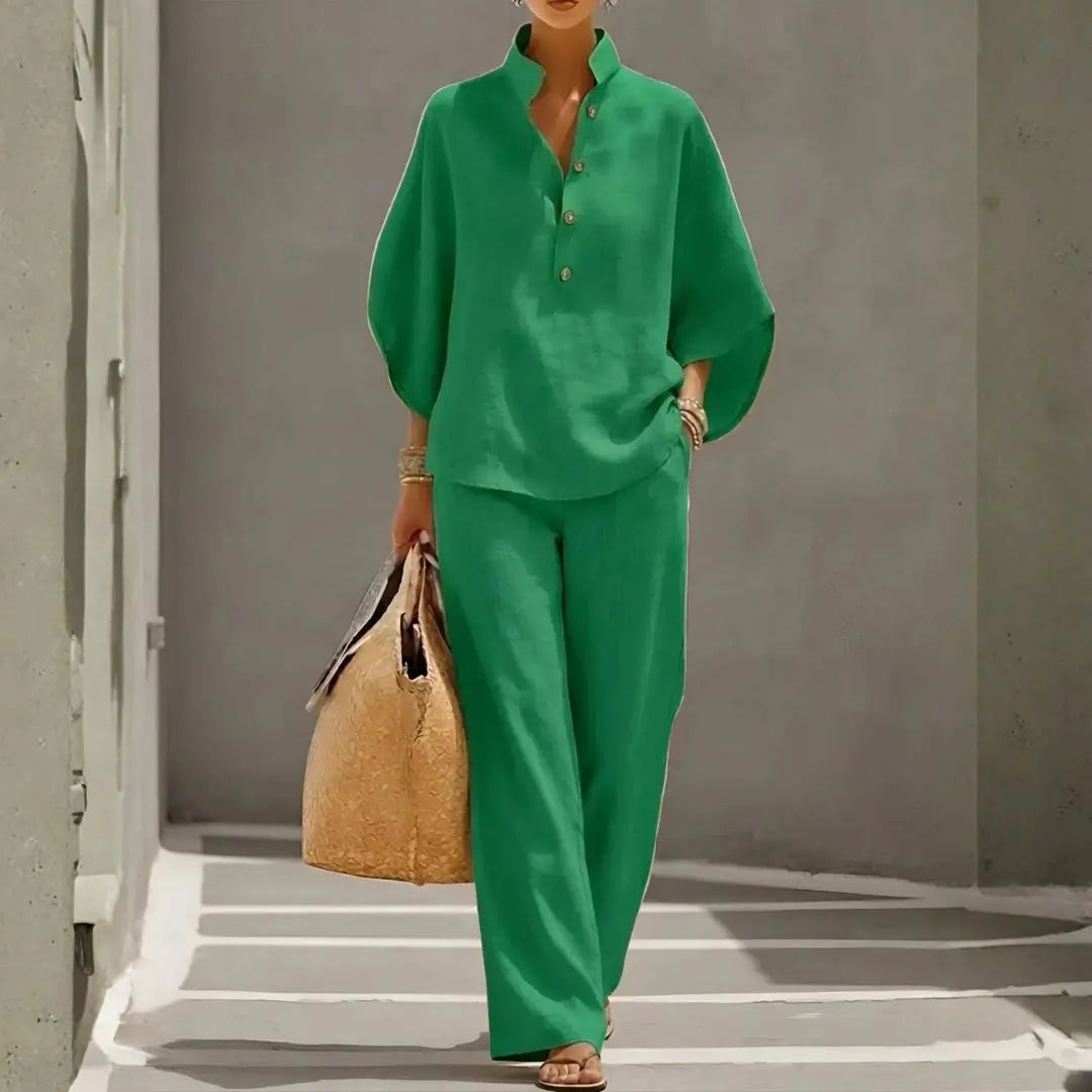 Women's Collared Wide-Leg Two-Piece Set