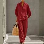 Women's Collared Wide-Leg Two-Piece Set