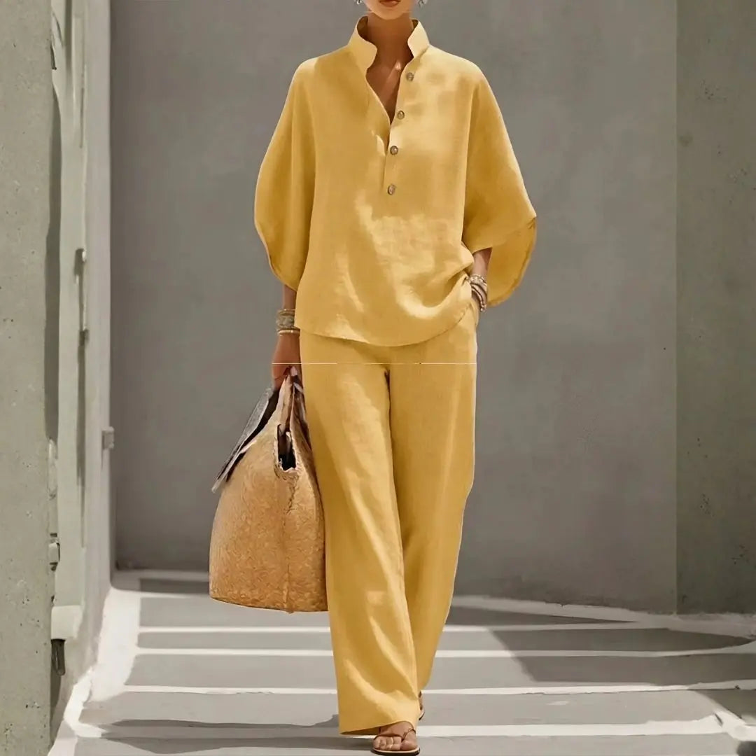 Women's Collared Wide-Leg Two-Piece Set