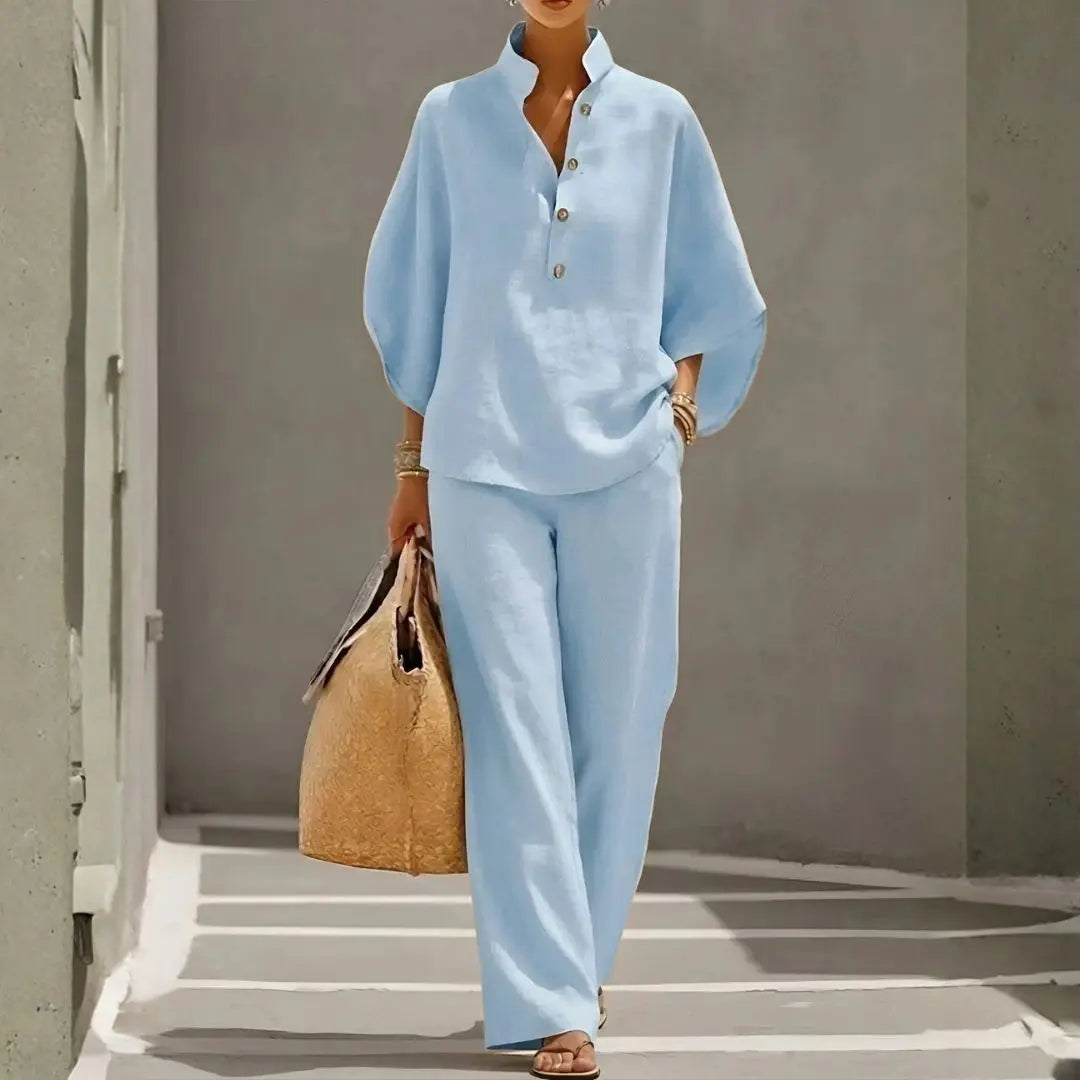 Women's Collared Wide-Leg Two-Piece Set