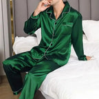 Men's Smooth Satin-Silk Button-Front Pajamas