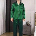 Men's Smooth Satin-Silk Button-Front Pajamas