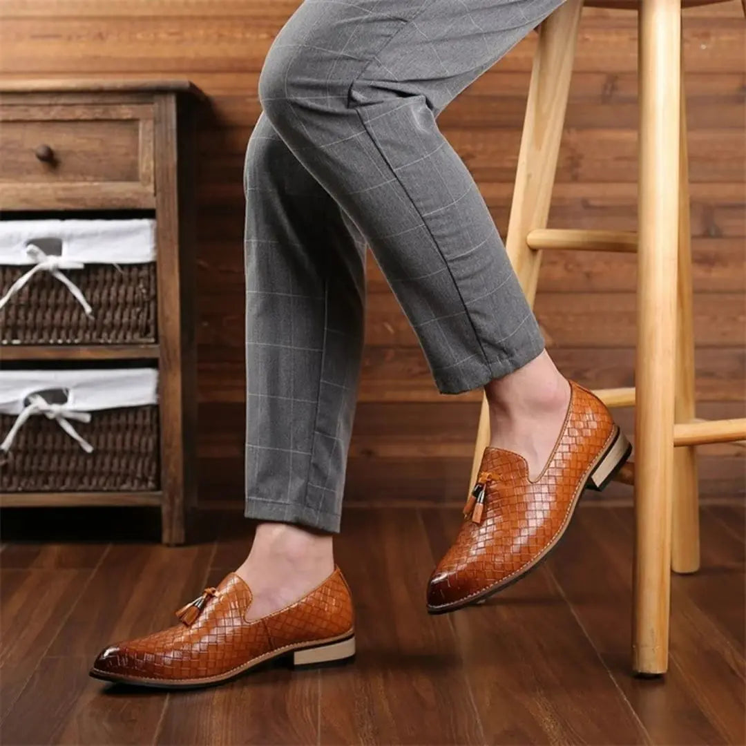 Valtieri Men's Woven Leather Tassel Loafers