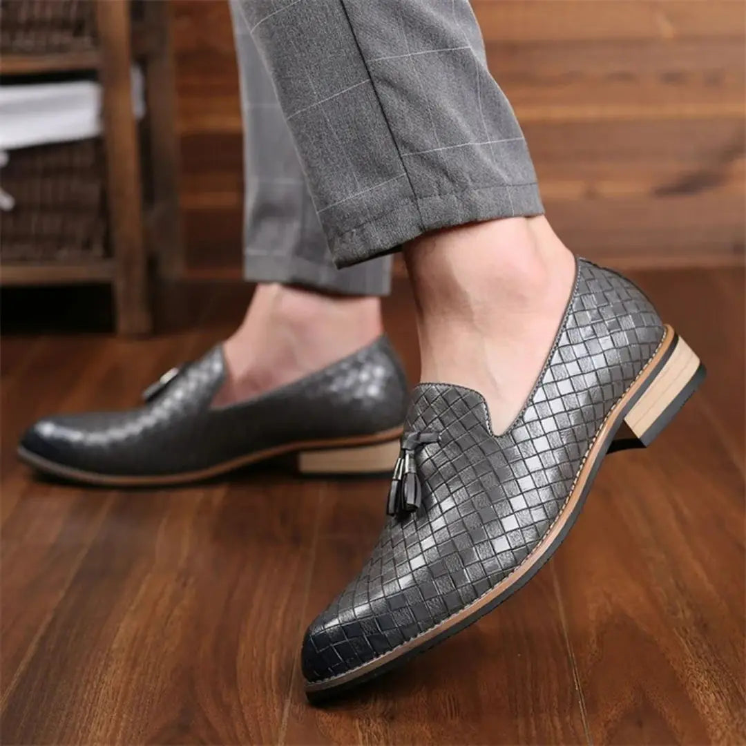 Valtieri Men's Woven Leather Tassel Loafers