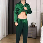 Men's Smooth Satin-Silk Button-Front Pajamas