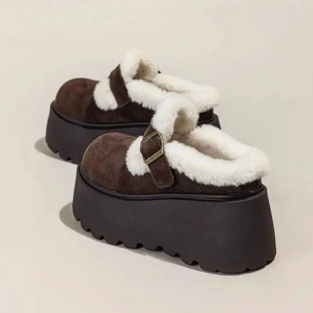 Emery Women's Suede Shearling Platform Clogs