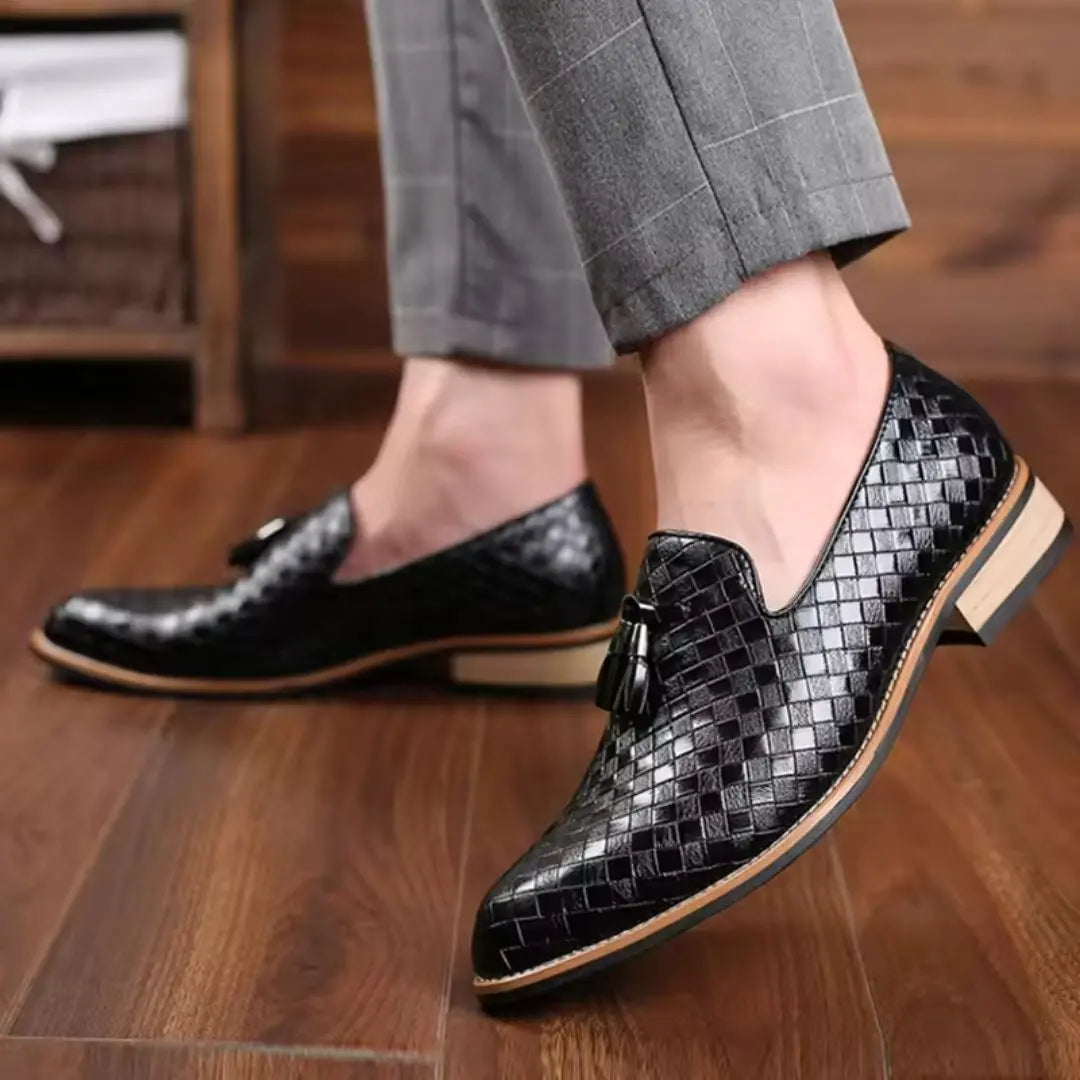 Valtieri Men's Woven Leather Tassel Loafers