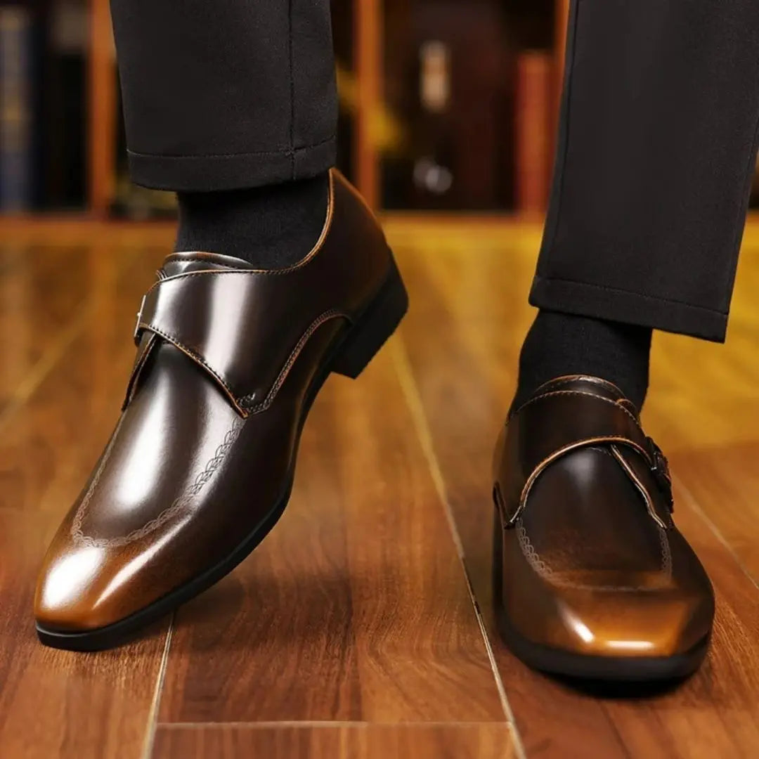 Lombardi Men's Italian Leather Monk Strap Loafers
