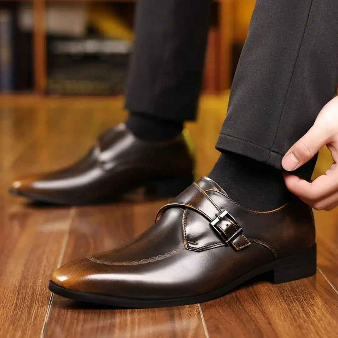Lombardi Men's Italian Leather Monk Strap Loafers