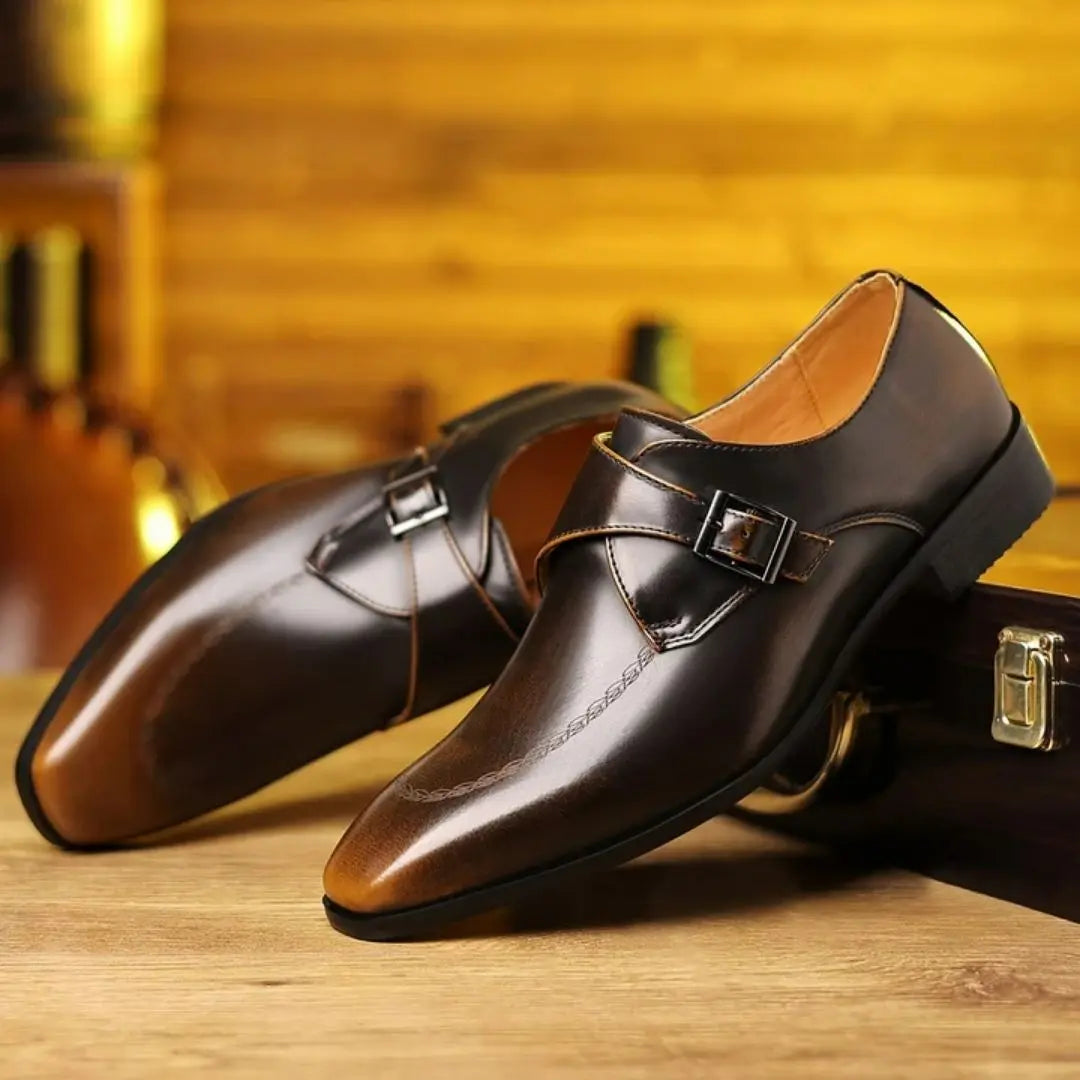 Lombardi Men's Italian Leather Monk Strap Loafers