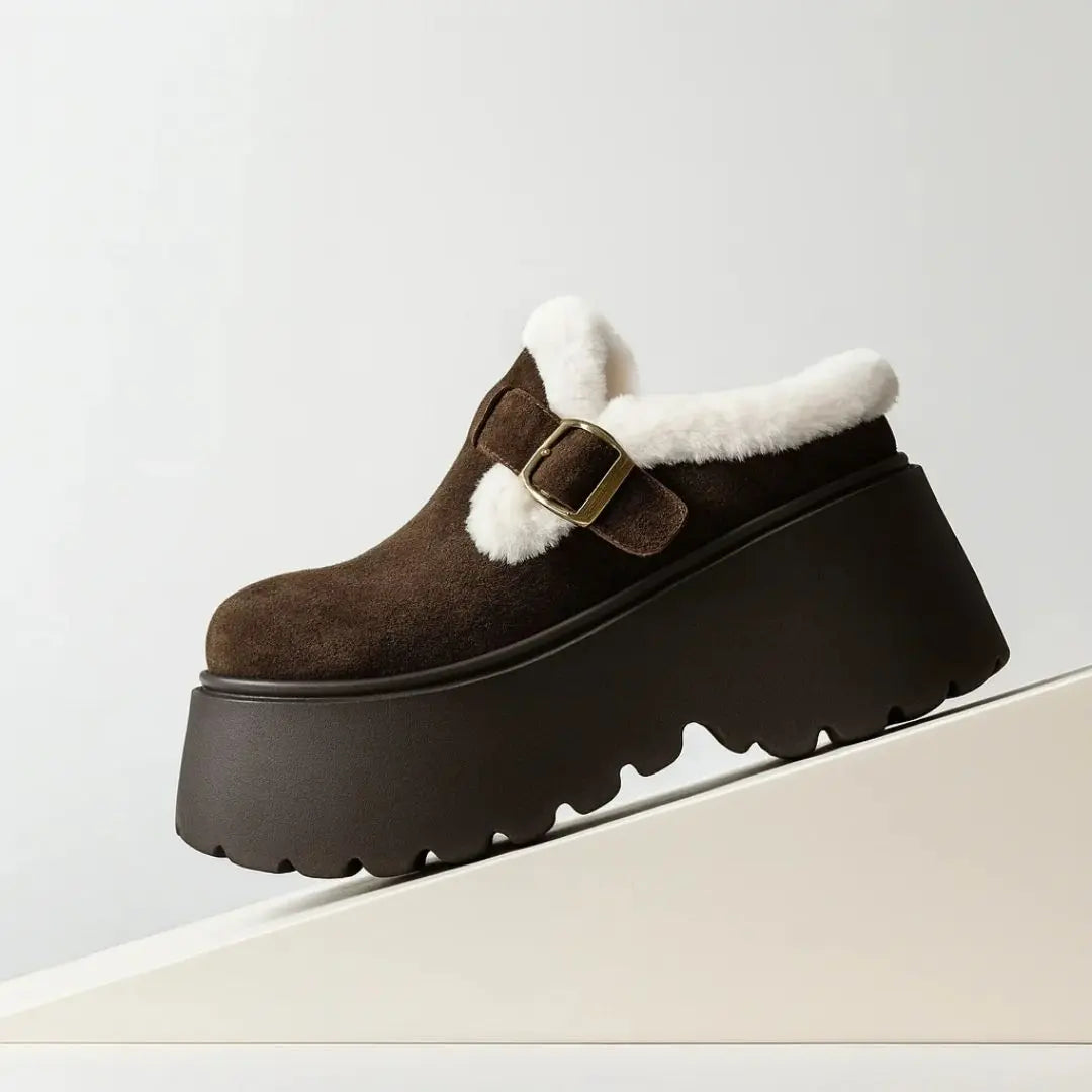 Emery Women's Suede Shearling Platform Clogs