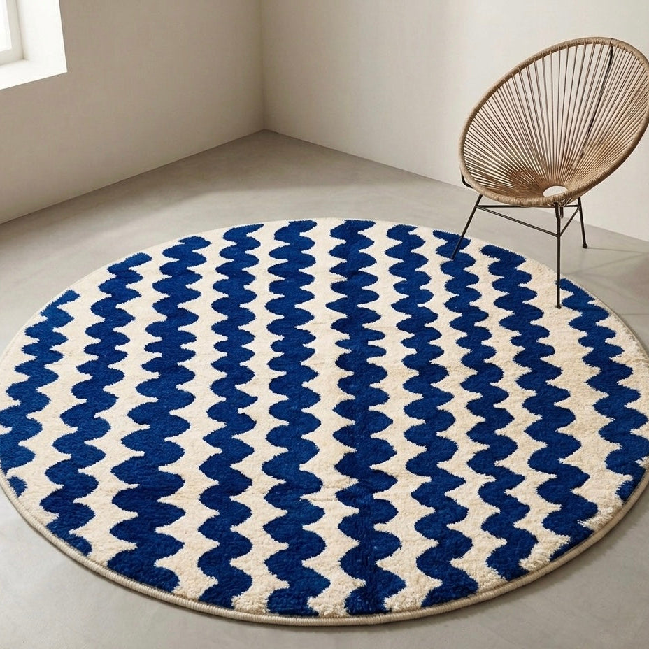 Moroccan rug Round Blue Beni ouarain Handmade wool carpet custom