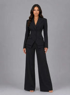 Lara - Women's Tailored Two-Piece Suit – Cinched Waist & Wide-Leg Trousers