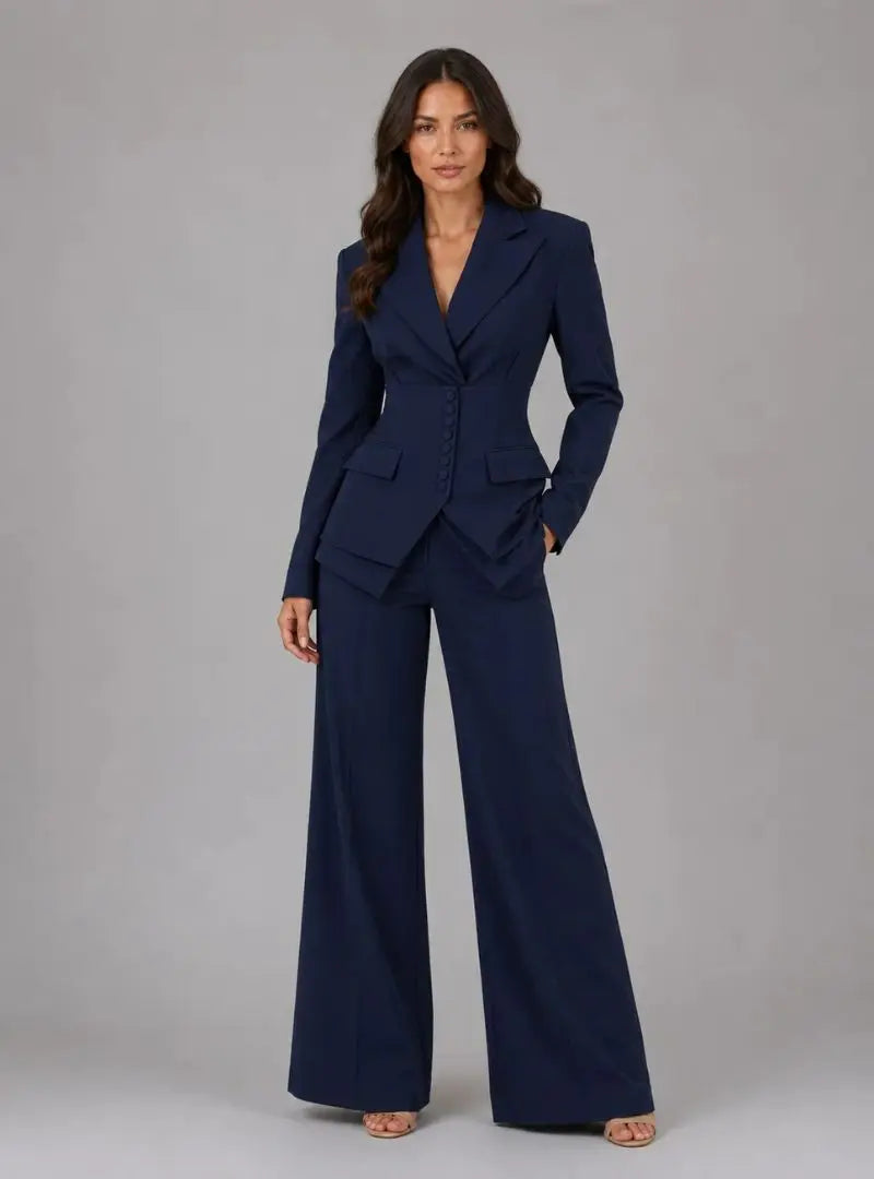 Lara - Women's Tailored Two-Piece Suit – Cinched Waist & Wide-Leg Trousers