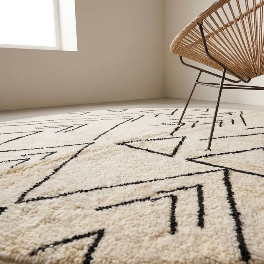 Moroccan rug Round Beni ouarain rug Handmade natural wool carpet custom size