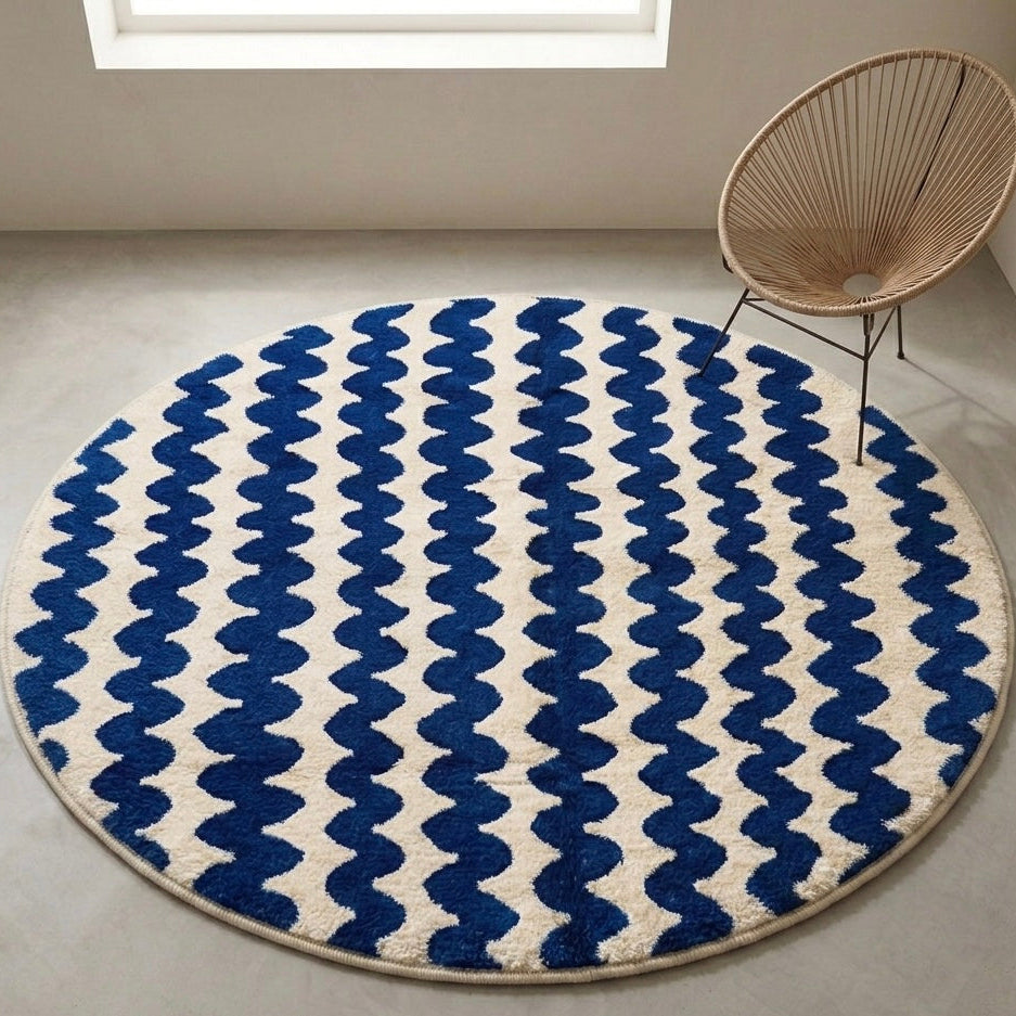 Moroccan rug Round Blue Beni ouarain Handmade wool carpet custom