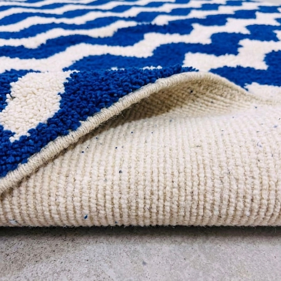 Moroccan rug Round Blue Beni ouarain Handmade wool carpet custom