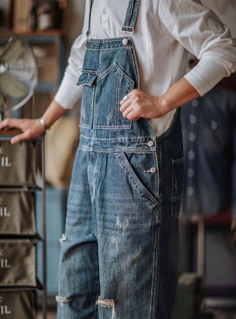 Men's Artisan Distressed Denim Bib Overalls