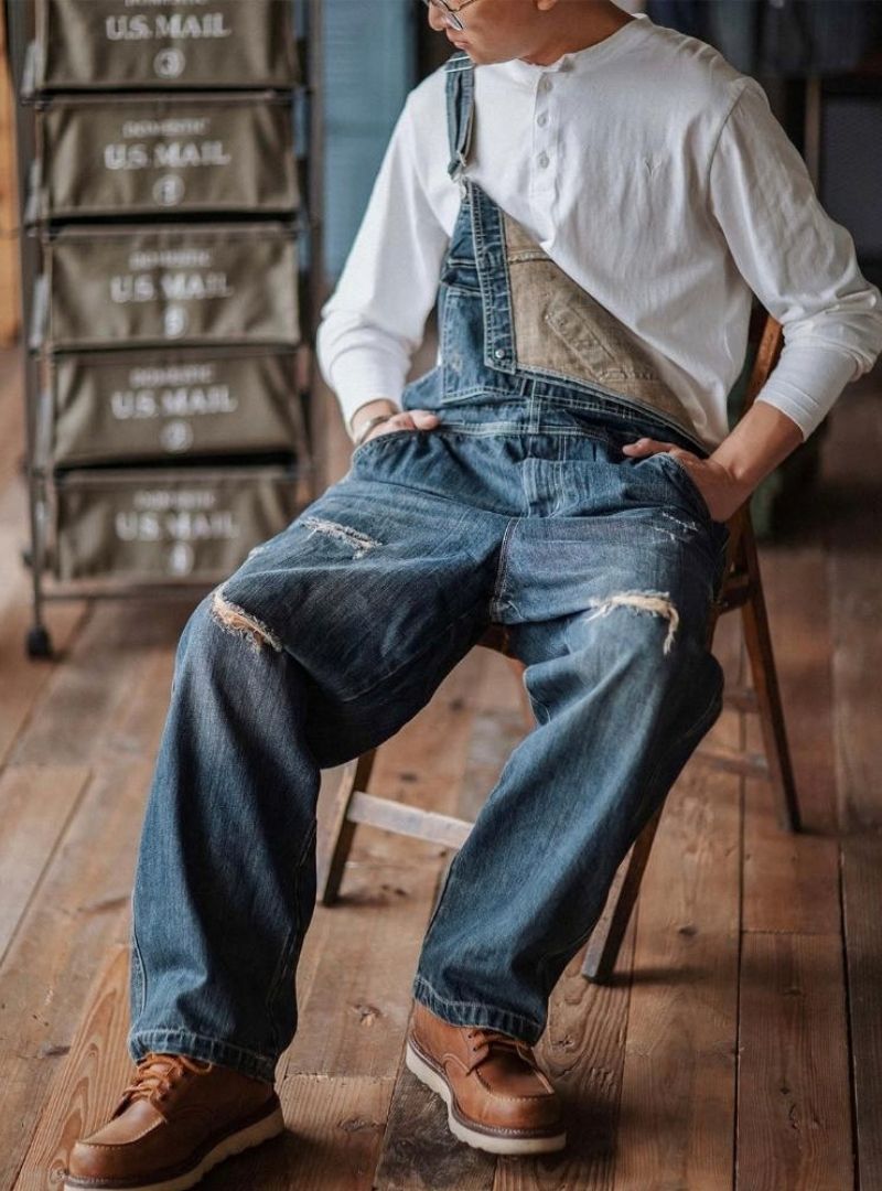 Men's Artisan Distressed Denim Bib Overalls