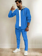 Athleisure Men's Waffle Hooded Jacket Set