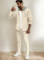 Athleisure Men's Waffle Hooded Jacket Set