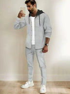 Athleisure Men's Waffle Hooded Jacket Set