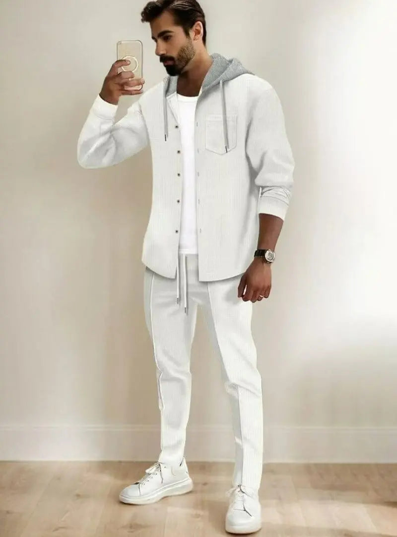 Athleisure Men's Waffle Hooded Jacket Set