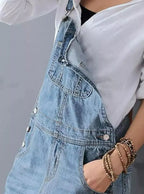 Back Slit Distressed Denim Overalls Dress
