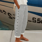 Women's High-Waisted Striped Button Pants