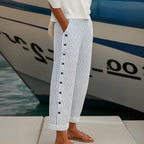 Women's High-Waisted Striped Button Pants