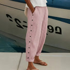 Women's High-Waisted Striped Button Pants