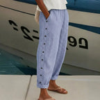 Women's High-Waisted Striped Button Pants