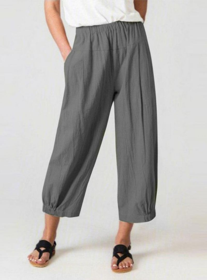Women's Casual Cropped Pants Elastic Waist Baggy Lounge Harem Pants