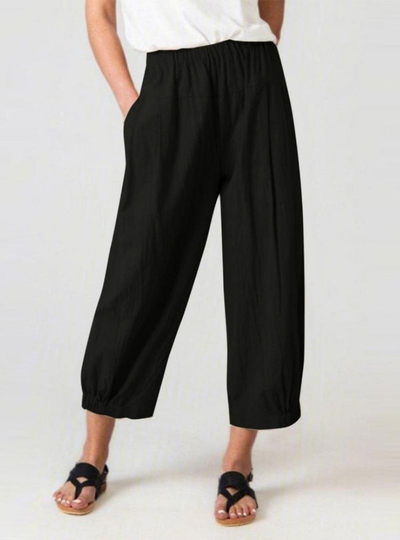 Women's Casual Cropped Pants Elastic Waist Baggy Lounge Harem Pants