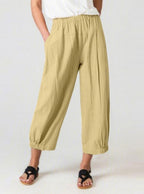 Women's Casual Cropped Pants Elastic Waist Baggy Lounge Harem Pants