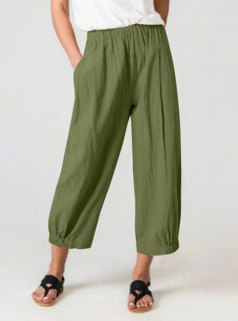 Women's Casual Cropped Pants Elastic Waist Baggy Lounge Harem Pants