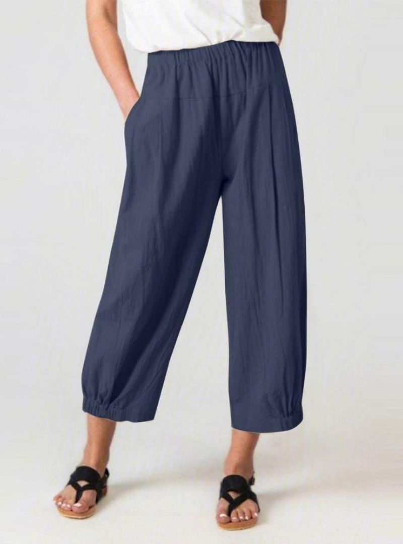Women's Casual Cropped Pants Elastic Waist Baggy Lounge Harem Pants