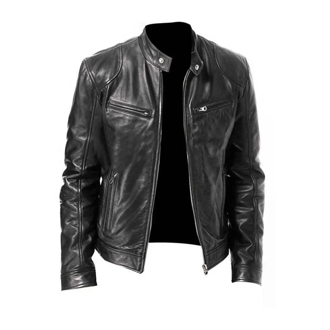 Men's Casual Zip-Front Leather Jacket