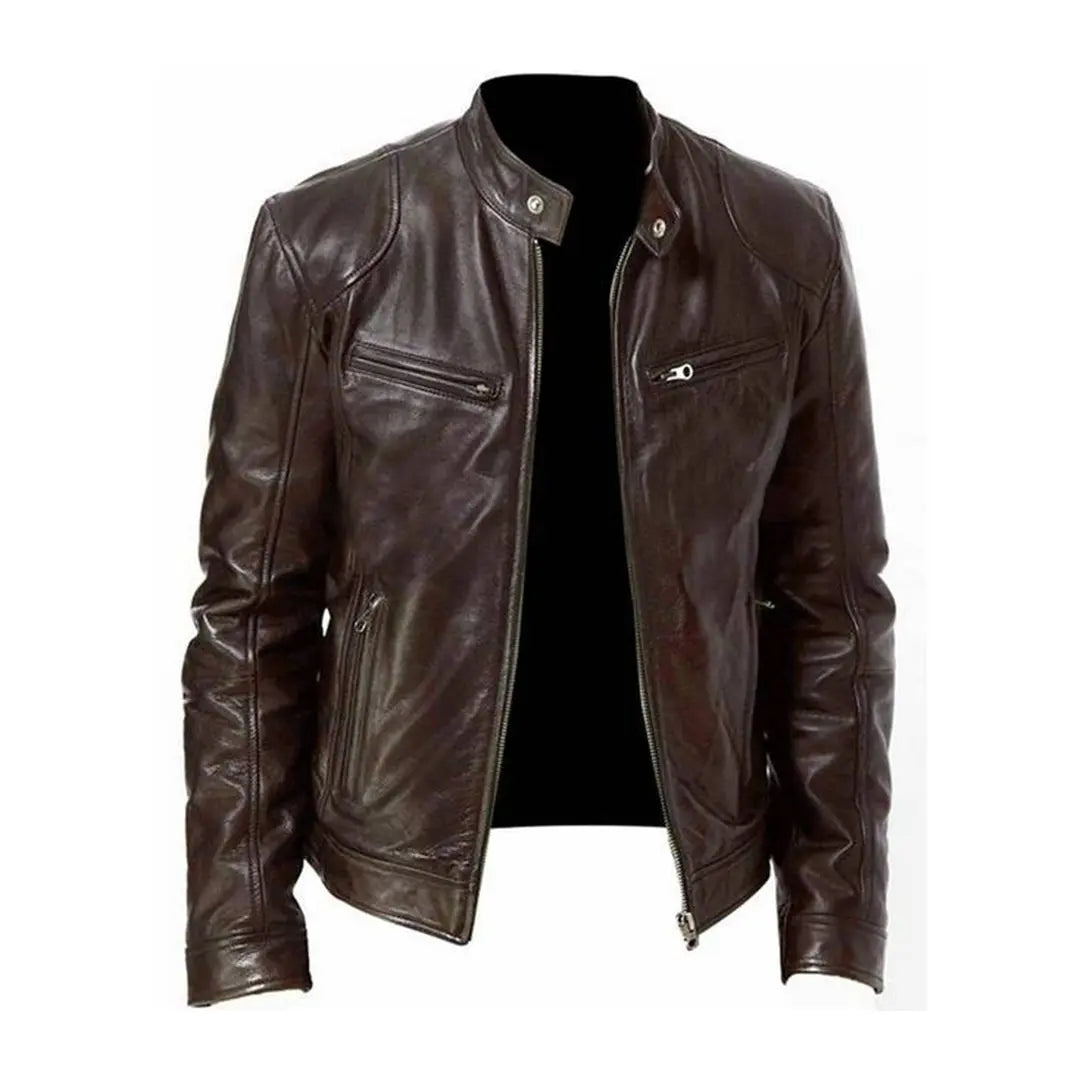 Men's Casual Zip-Front Leather Jacket