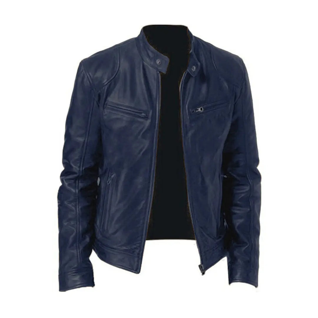 Men's Casual Zip-Front Leather Jacket