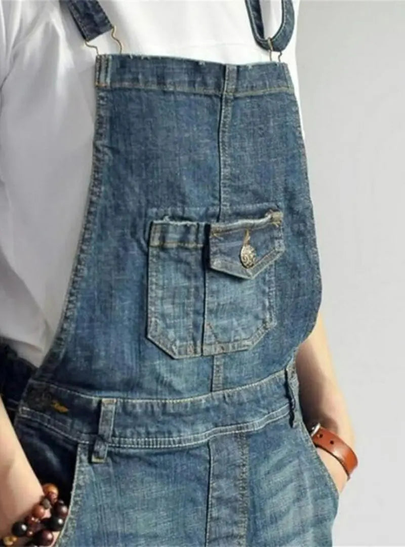 Casual Vintage-Inspired Back Slit Denim Overall Dress