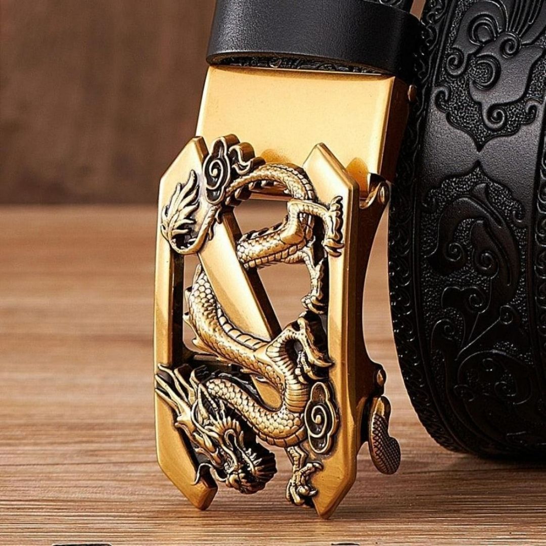 Embossed Z Dragon Pendant Men's Leather Belt - Harajuku Street Wear