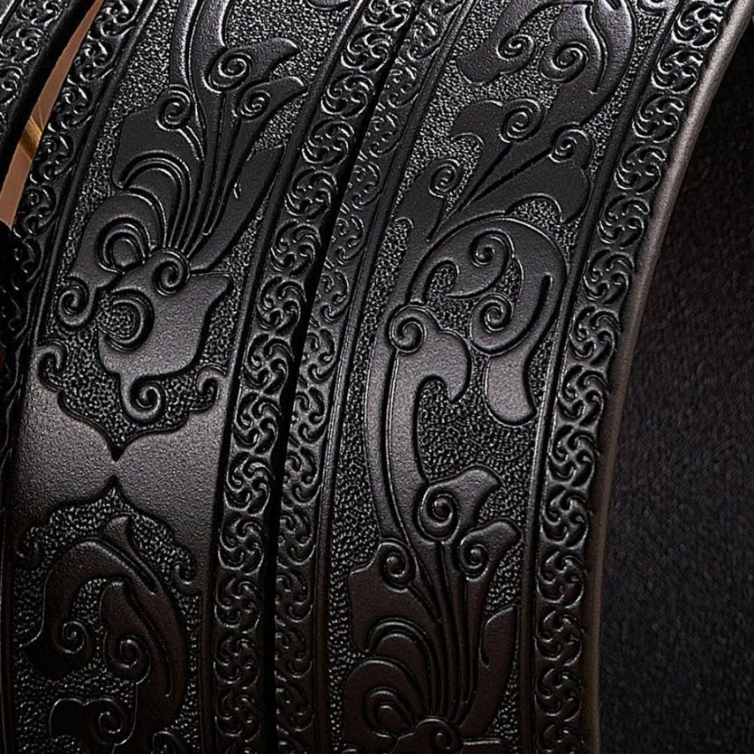 Embossed Z Dragon Pendant Men's Leather Belt - Harajuku Street Wear