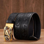 Embossed Z Dragon Pendant Men's Leather Belt - Harajuku Street Wear