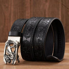Embossed Z Dragon Pendant Men's Leather Belt - Harajuku Street Wear