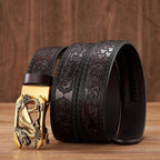 Embossed Z Dragon Pendant Men's Leather Belt - Harajuku Street Wear