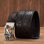 Embossed Z Dragon Pendant Men's Leather Belt - Harajuku Street Wear